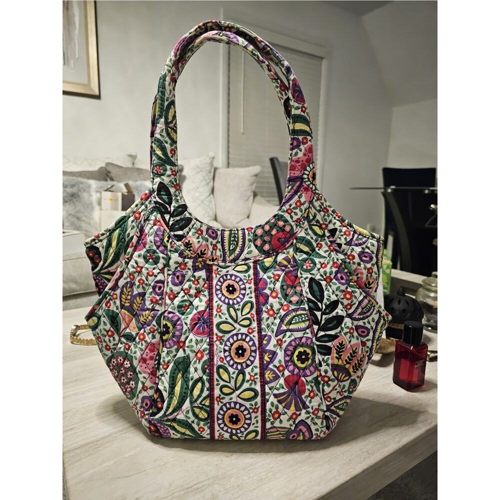 Vera Bradley Lola Quilted Cotton Tote Handbag Shoulder Purse Floral Side Pockets - Picture 2 of 10